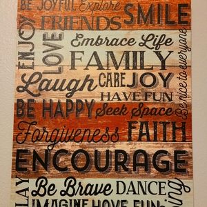 Teal/ brown/ false wood wall hanging